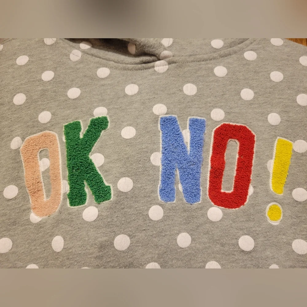 Girls Dip Brand OK NO Polka Dot Gray Hoodie. Size L 12-14